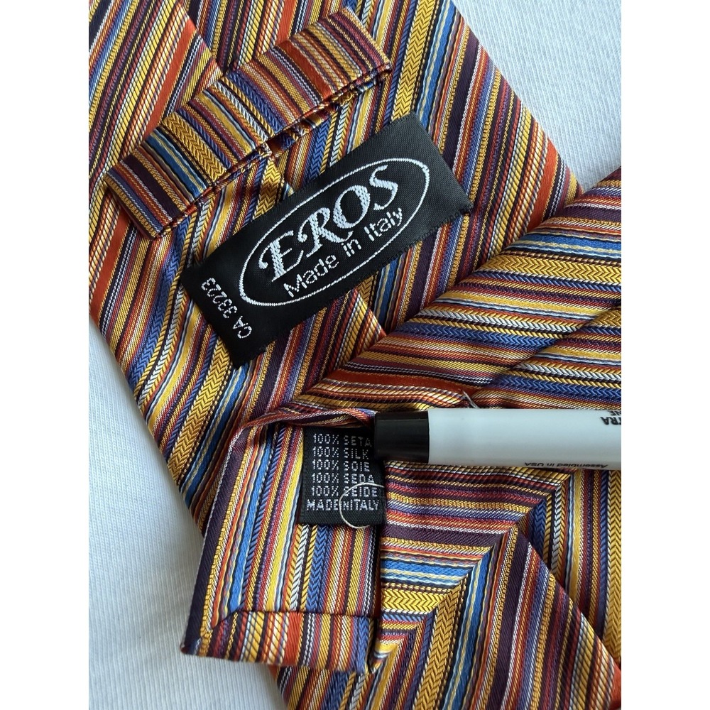 Eros Multi Striped Woven Jacquard Aztec Wide	100 Silk Tie Necktie Italy 58.5 x 4